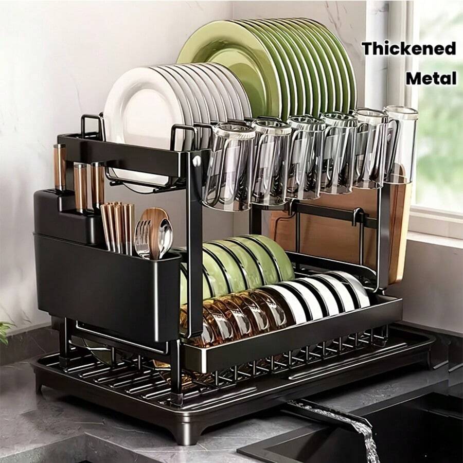 Dish Rack, Double-Layer Stainless Steel Drain Rack, Kitchen Countertop Storage Rack, Equipped With Cutting Board Rack And Utensil Rack, Suitable For Apartment Kitchen Storage. - Xem 1