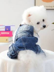 PETCIRCLE 1件宠物衣服，狗狗服装，新款春夏四腿背带裤 - 藍色 - 查看 1