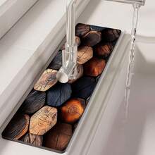 1pc Retro Wood Grain Style Faucet Water Absorption Pad, Drainage Pad, Kitchen, Bathroom Sink, Countertop, Drainage Pad, Diatomite Washbasin, And Cuttable Quick-Drying Pad. - Multicolor - View 16