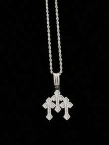 1pc Cubic Zirconia Cross Pendant & 1pc Stainless Steel Twisted Chain Necklace, Unisex Hip Hop Punk Pendant Necklace, Fashionable Vintage Jewelry, Suitable For Daily Wear Or Party, Gift For Valentine - 黃金 - 查看 9