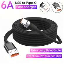 USB 转 Type-C 超快充电线，尼龙编织超长快充线，1-8 米/3.3-26.25 英尺长，多种尺寸可选；Type-C 快速充电器，手机快充线，车载充电及数据线，高速数据传输。 - 彩色 - 查看 3