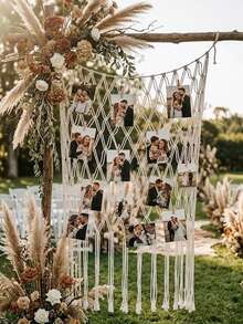 1 Set (Includes 25 Clips) Grid Photo Wall, Photo Display Rack, Photo Frame Collage Board, Ocean Theme Party Decor Fishing Net Photo Props, Dorm Decor Essential, Mediterranean Style Fishing Net Wall Hanging (LED Light Strips Not Included) - Multicolor - View 4