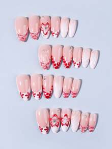 24片杏仁形3D凝胶美甲贴纸，花卉法式美甲贴纸，中长款3D合金十字珍珠装饰，适用于亚克力指甲，包含1瓶胶水和1个指甲锉，适合女性日常、节日、派对使用。 - 彩色 - 查看 4