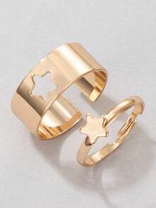 2件套简约镂空星形戒指套装，适合作为女友礼物 - 彩色 - 查看 4