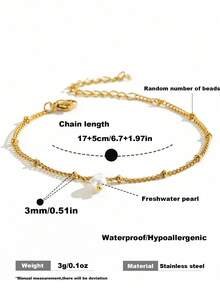 1 chiếc vòng tay ngọc trai nước ngọt tự nhiên mạ vàng 18K, kiểu dáng thanh lịch, chống thấm nước, thích hợp làm quà tặng cho phụ nữ đeo hàng ngày. - Vàng - Xem 6