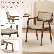 Rubber Wood Dining Chairs Set Of 2 With Arms,Curved Seat & Back For Room,Dark Beige - Beige - View 6