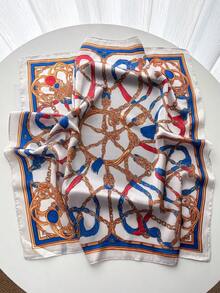 1 chiếc khăn lụa vuông, băng đô in họa tiết dây chuyền satin dành cho nữ, khăn trùm đầu, khăn quàng cổ thời trang cho nữ, khăn choàng, khăn choàng cổ. - trắng - Xem 3