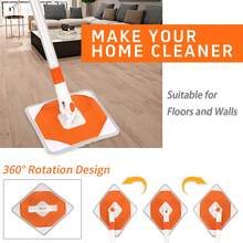 Cây lau nhà dài 149cm với 4 thanh nối dài và 4 miếng lau tái sử dụng, có thể xoay 360° để lau bụi trần nhà, có thể điều chỉnh độ cao để lau bụi chân tường, dụng cụ đa năng có thể giặt và sử dụng được cho cửa sổ, tường, cửa ra vào, sàn nhà, lau bụi trong nhà. - cây lau nhà kim cương - Xem 3