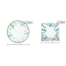 绿色叶子牌一次性派对餐具套装，7/9英寸一次性纸盘，餐巾纸，适用于家庭聚会、性别揭晓派对、节日庆典、生日派对、婚礼、单身派对、家庭野餐及其他活动 - 彩色 - 查看 16
