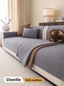 1 Buah Sarung Sofa Chenille yang Dapat Dicuci dengan Mesin - Sarung Sofa Anti Selip untuk Dekorasi Rumah, Cocok untuk Sofa 1/2/3/4 Dudukan - Dark Grey - View 4