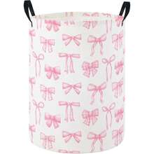 1 pezzo Cesto portabiancheria per camera adatto per la stanza di ragazzi e ragazze, scatola organizer per giocattoli dei bambini, decorazione per la stanza in stile bohémien (fiocco rosa) - Rosa - Visualizzare 7