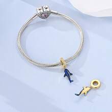 1 件银色精美蓝色珐琅立方氧化锆夏季海洋夜光鲸鲨吊坠，适配原装手链项链珠子，适用于 DIY 首饰制作，女士女孩假日旅行礼物 - 金色或銀色 - 查看 4