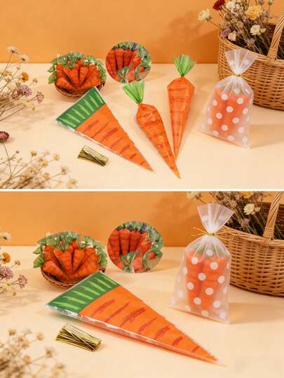 Túi quà bằng nhựa hình thỏ Phục Sinh và cà rốt nhiều màu sắc, quà tặng tiệc tùng, bao bì kẹo, thích hợp cho lễ Phục Sinh và sinh nhật.