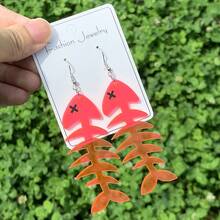 1对渐变鱼骨亚克力吊坠耳环，Y2K风格女士耳环，夏季海滩饰品 - 彩色 - 查看 2
