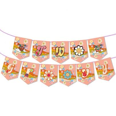 一套复古嬉皮风格字母横幅，配有挂绳，方便悬挂，适用于主题派对、生日装饰、节日装饰、复古氛围装饰道具