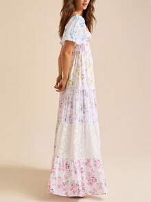 Women Summer A-Line Dress Casual Ruffled Hem Floral Print Short Sleeve Party Dress For Cocktail Streetwear - Nhiều màu - Xem 3