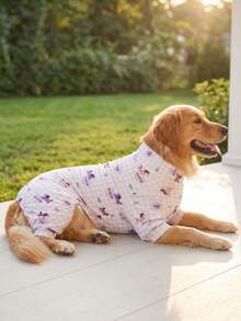 狗狗夏季防掉毛睡衣 - 透气高弹全包覆宠物连体衣，夏季防舔舐防虫连体衣，适合中大型犬，全身印花狗狗服装 - 可爱格子和狗狗图案 - 彩色 - 查看 7