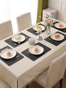 Minimalist Household Anti-Slip Heat-Resistant Anti-Fouling Insulation Durable Washable Leather PVC Black Square Placemat - Black - View 1