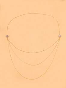 1 chiếc vòng cổ dây mảnh hình hoa đính đá Zirconia vàng gợi cảm, dây chuyền kim loại nhiều lớp tua rua đeo quanh người dành cho nữ, trang sức cô dâu. - Vàng - Xem 8