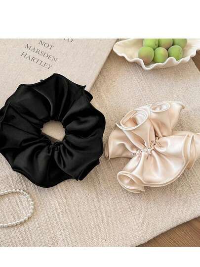 1Pc Elegant Satin Ruffle Pleated Hair Scrunchie, Minimalist All-Match Elastic Hair Band, Casual Daily Wear Hair Rope For All Seasons,Hair Accessories,Hair Ties,Hair Accesoriesfor Women,Hair Stuff