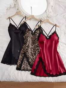 3-Piece Set Of Mature And Sexy Women's Home Clothes, Classic Leopard Print Color Backless Nightgown, Combination Dress, Comfortable Home Wear - Nhiều màu - Xem 7