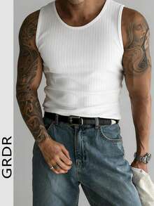 GRDR 男士夏季罗纹休闲简约无袖背心 - 白色 - 查看 1