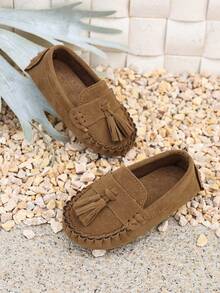 1 Đôi giày bệt cổ điển cho bé mùa xuân/thu, giày lười kiểu Anh thời trang có tua rua - màu nâu - Xem 3