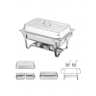 1 Pieza Calentador De Alimentos Aislado De Acero Inoxidable Grueso Con 2 Compartimentos, Estufa De Camping Plateada Con Tapa Y Estufa De Alcohol Sólido Plegable Para Calentar Alimentos, Adecuado Para Buffet, Desayuno De Hotel, Múltiples Especificaciones Disponibles