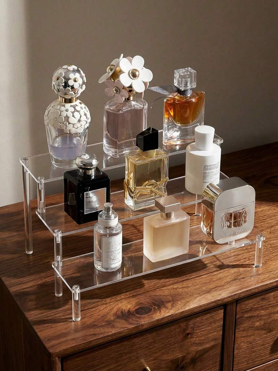 3-Tier Acrylic Pyramid Display Rack, Home Storage Display Shelf For Jewelry, Cosmetics, Cakes, Perfumes And More - Trong sáng - Xem 1