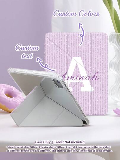 Brand New Y+3 Foldable Stand Tablet Protective Case, Customizable Shiny Striped Cover And Personalized Text, Multiple Stand Angles, Magnetic Smart Sleep/Wake Function, Stylus Slot, Slim Full-Body Protection Compatible With Ipad 10th Gen/M2/M4/Air 5th Gen, 2024 Pro 11", 2022 10.2" 7th Gen, Mini 7, 2025 11", Galaxy Tab A7/A8/S6/S7/S8/S9 And More, Exclusive Romantic Gift