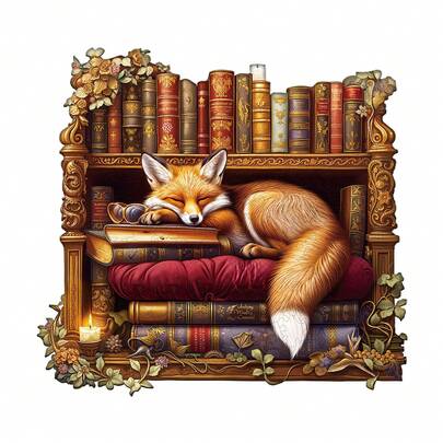 1 bộ ghép hình gỗ hình cáo Sleep Library, ghép hình gỗ hình động vật không đối xứng, nghệ thuật trang trí, trò chơi để bàn, ghép hình ma thuật, ghép hình giáo dục độc đáo cho trẻ em, quà tặng ngày lễ, phù hợp cho người lớn, quà tặng tựu trường, quà tặng năm mới, quà tặng sinh nhật (ghép hình 2D)