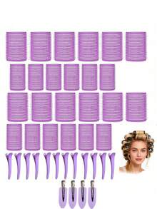 40件套自粘卷发器套装,含24个卷发器和16个夹子,沙龙级品质,适合DIY美发造型,无需加热 - 彩色 - 查看 16