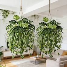 2 cây thường xuân giả viền vàng và trầu bà lá xẻ, cây cao, lá đa năng, phù hợp trang trí phòng khách hiện đại, phòng ngủ, văn phòng, góc cà phê, hiên nhà và sân vườn mùa xuân Phục Sinh, phông nền đám cưới và quà tặng Ngày của Mẹ, trang trí trong nhà và ngoài trời dễ bảo dưỡng quanh năm. - Nhiều màu - Xem 5