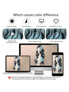 Tóc giả dài gợn sóng dành cho nữ - Tóc giả ren phía trước màu xanh ombre rẽ ngôi giữa dài 26 inch, tóc giả tổng hợp chịu nhiệt, thích hợp cho sử dụng hàng ngày, dự tiệc, ngày lễ, Halloween và hóa trang Giáng sinh. - Màu xanh bạc hà - Xem 8