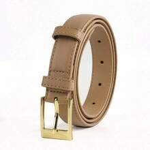 2026年流行趋势：简约米色PU皮革腰带 | 金色针扣 | 永不过时的时尚配饰 - 卡其色 - 查看 3