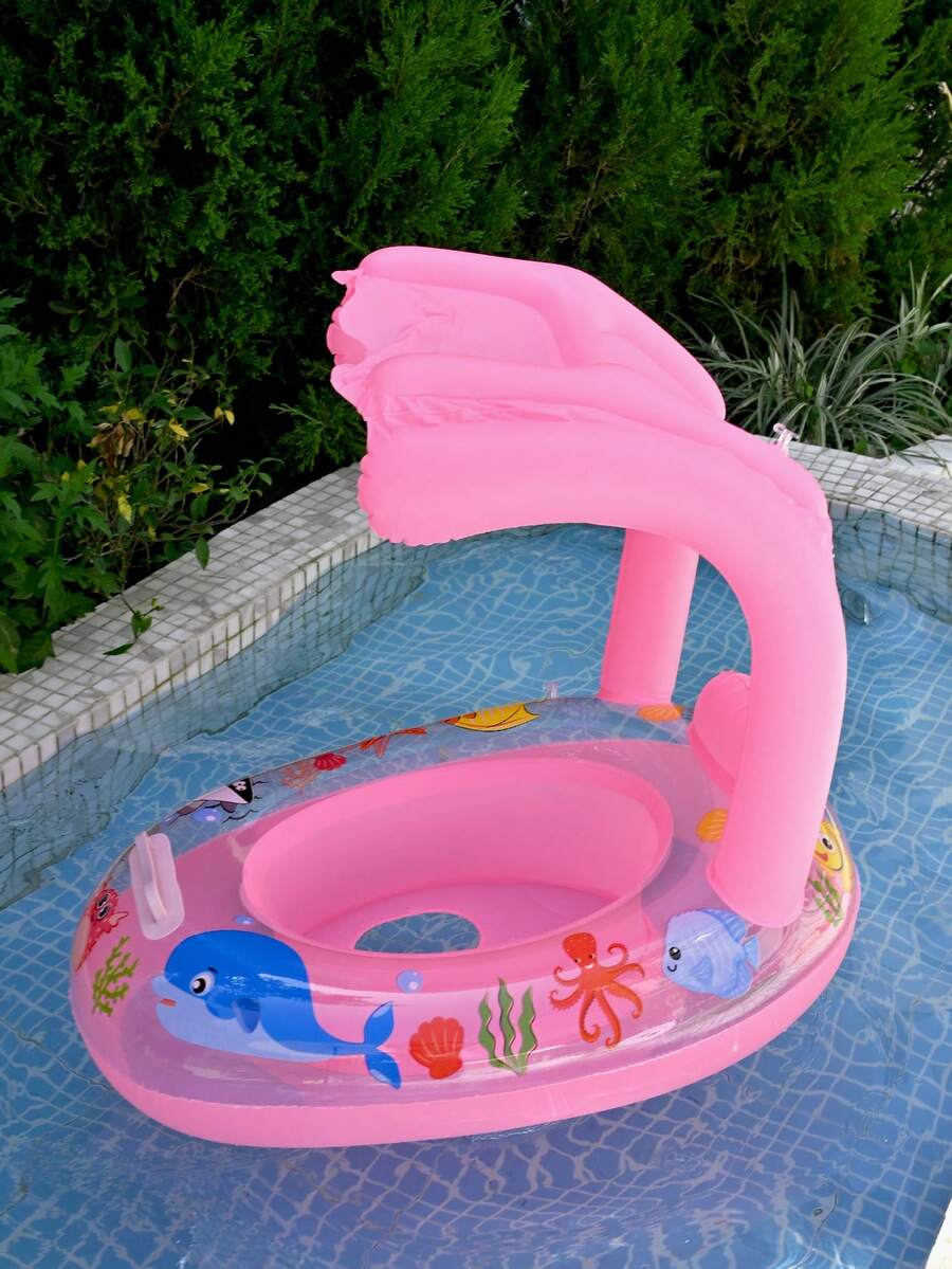 1 chiếc phao ngồi hồ bơi trẻ em, phao ngồi dễ thương, phao bơi cho trẻ em, phao đeo nách, phao bơi mùa hè có mái che nắng