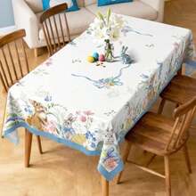 Easter Bunny Table Cloth Rectangle Machine Washable Rabbit Farmhouse Blue Ribbon Tablecloth 104 * 60 inch Polyester Easter Eggs Table Cover for Kitchen Dinner Party Outdoor Decor - Cinta Azul - Ver 4