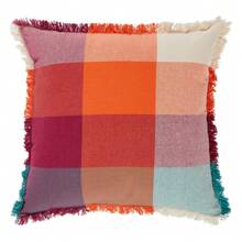 Atmosphera Cuscino Yucatan con frange, 45 x 45 cm, tessuto madras. - Multicolore - Visualizzare 1