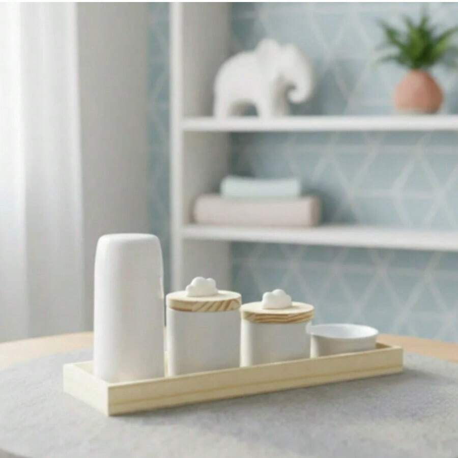 Baby Hygiene Kit Porcelain Rectangular Tray Pine Thermal 250ml Bedroom Cleaning K069 - 白色 - 查看 1
