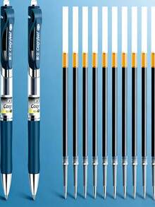 12pcs Set (2 Pens + 10 Refills) Blue Medical Gel Pens, 0.5mm Quick Dry Smooth Writing, Ergonomic Design, Suitable For Prescription Writing And Office Supplies - 2 Pens + 10 Pen Cores - View 8