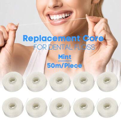 50m Waxed Woven Dental Floss Refills No-Break Strands Vegan Oral Care Deep Teeth Cleaning Gentle Gum Care Daily Dental Hygiene For Home & Travel