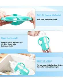 1pc Silicone Sleeve, Suitable For Natural Glass Baby Bottles, Made Of Silicone Material, Easy Grip Handle, Anti-Drop Protection, Compatible With 4/8 Oz Glass Bottles - Multicolor - View 7