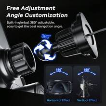 REMAX 15W无线车载充电器；自动夹紧；360°旋转；稳定防抖；中控台手机支架；通用导航支架；兼容iOS/安卓系统；汽车配件 - 黑色 - 查看 6