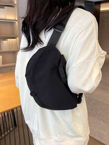 1个可调节肩带休闲运动风斜挎包，顶部提手翻盖包，适合日常使用、大学/学校、通勤、工作、节日、度假，适合女性、新手、上班族、学生 - 黑色 - 查看 6