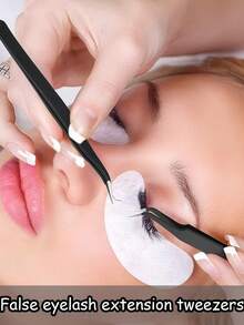 12pcs Black False Eyelash Elbow Tweezers, Grafting Eyelash Curler, Multifunctional, Fine And Easy To Use, Thick Steel, High Hardness, Good Elasticity, Durable, Equipped With Protective Headgear To Avoid Hand Injuries, Comfortable To Use, Suitable For Home, Beauty Salon, Nail Salon Special Tweezers (12/6/1pc) - Multicolor - View 2