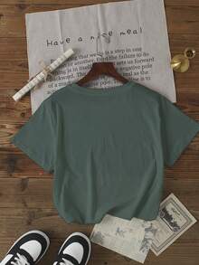 Summer Casual Letter Print Short Sleeve T-Shirt - Dark Green - View 2