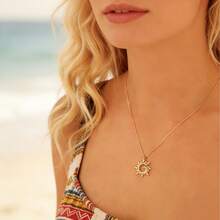 金色小太阳吊坠项链，旭日项链，太阳项链，星空项链，圣诞礼物，礼物，日常项链 - 金色 - 查看 2