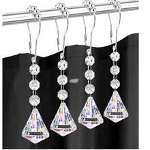 Bathroom Curtain Hook And Loop, Shower Hook With Gemstone Crystal Bead Pendant - Transparent - View 1