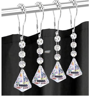 Bathroom Curtain Hook And Loop, Shower Hook With Gemstone Crystal Bead Pendant