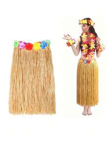 2/1pc Hawaiian Grass Skirt With Colorful Flowers, Unisex Tropical Style Party Decoration, Holiday Photo Prop, Suitable For Beach Party - Multiple Styles - View 1